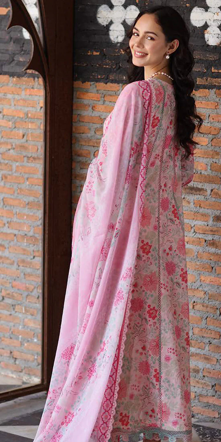 back Riaz Arts Embroidered Lawn 3-Piece Suit with Chiffon Dupatta and Cotton Trouser – Naaz by Nazia
