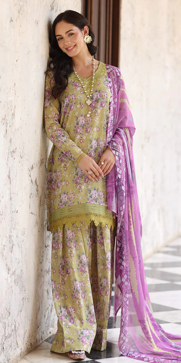 Riaz Arts Embroidered Lawn 3-Piece Suit with Chiffon Dupatta and Cotton Trouser – Naaz by Nazia
