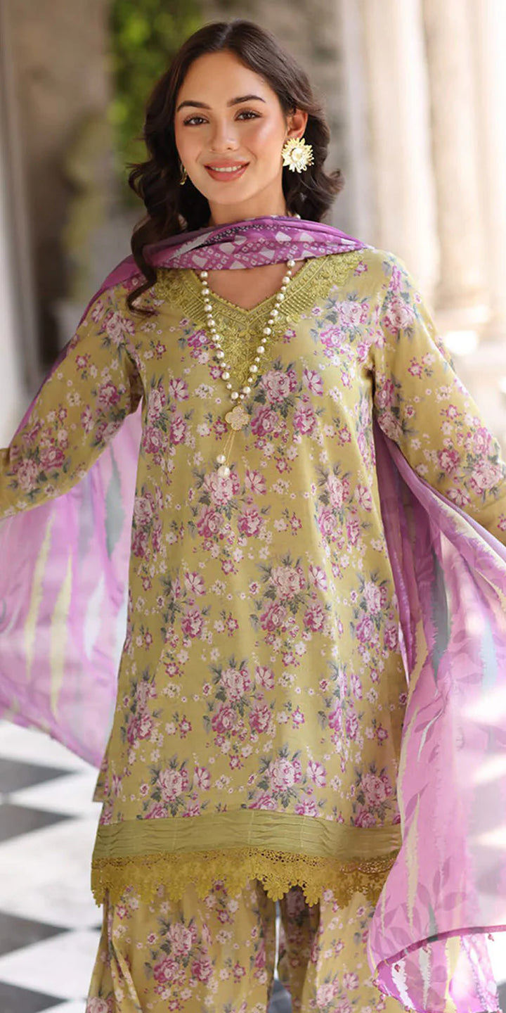 close up Riaz Arts Embroidered Lawn 3-Piece Suit with Chiffon Dupatta and Cotton Trouser – Naaz by Nazia
