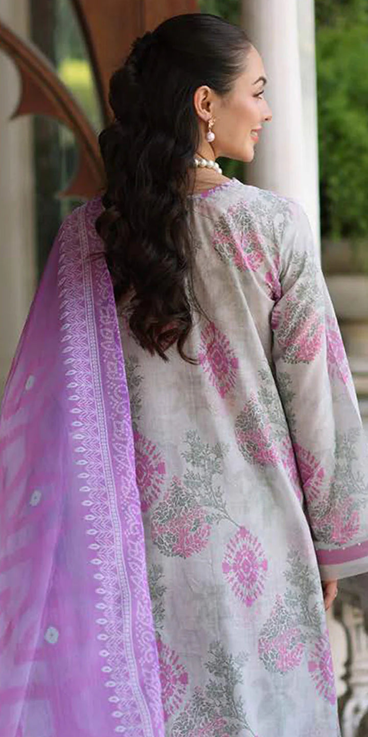 back view Riaz Arts Embroidered Lawn 3-Piece Suit with Chiffon Dupatta and Cotton Trouser – Naaz by Nazia

