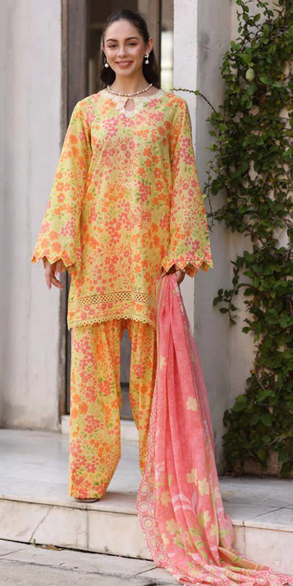 Riaz Arts Embroidered Lawn 3-Piece Suit with Chiffon Dupatta and Cotton Trouser – Naaz by Nazia
