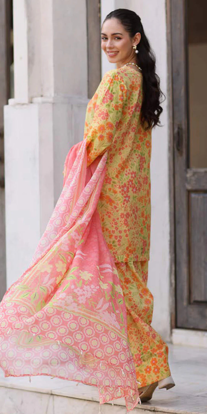 back Riaz Arts Embroidered Lawn 3-Piece Suit with Chiffon Dupatta and Cotton Trouser – Naaz by Nazia
