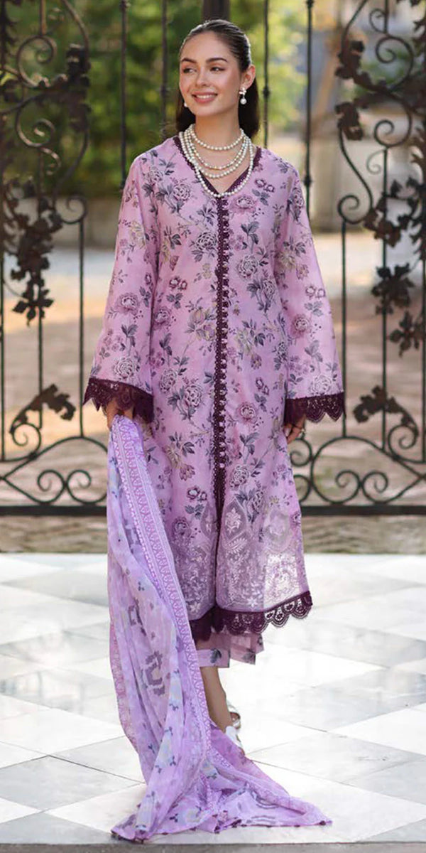 Riaz Arts Embroidered Lawn 3-Piece Suit with Chiffon Dupatta and Cotton Trouser – Naaz by Nazia
