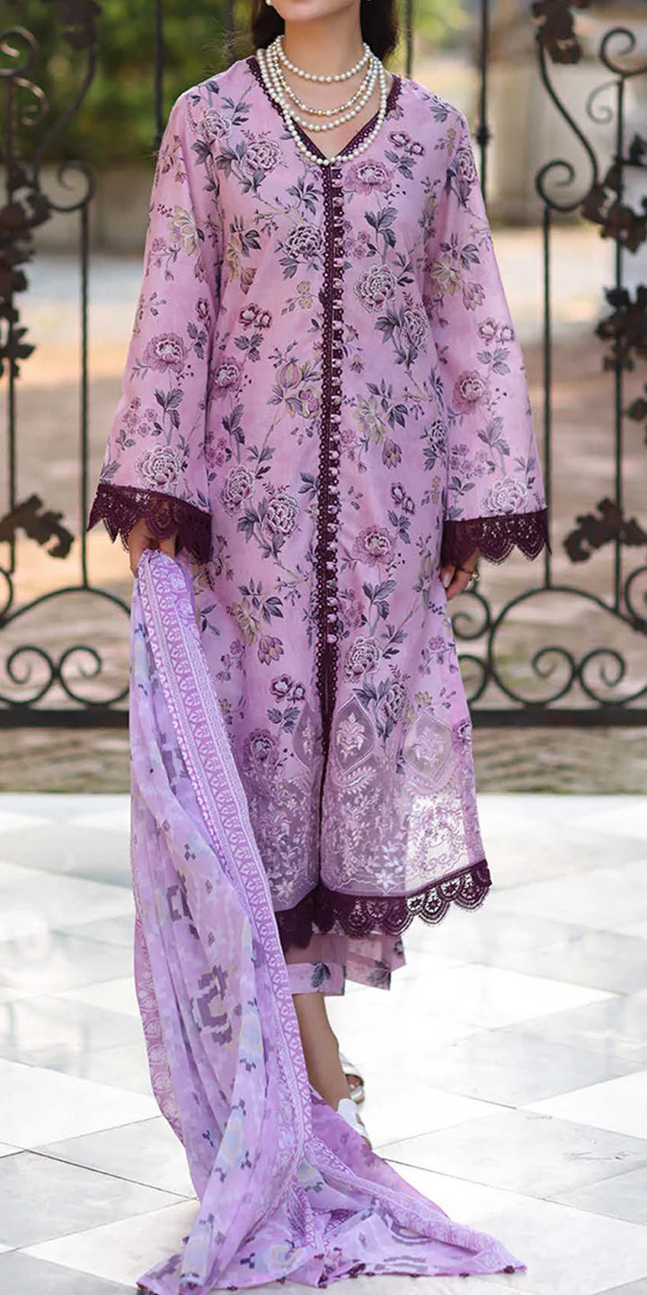 close up Riaz Arts Embroidered Lawn 3-Piece Suit with Chiffon Dupatta and Cotton Trouser – Naaz by Nazia
