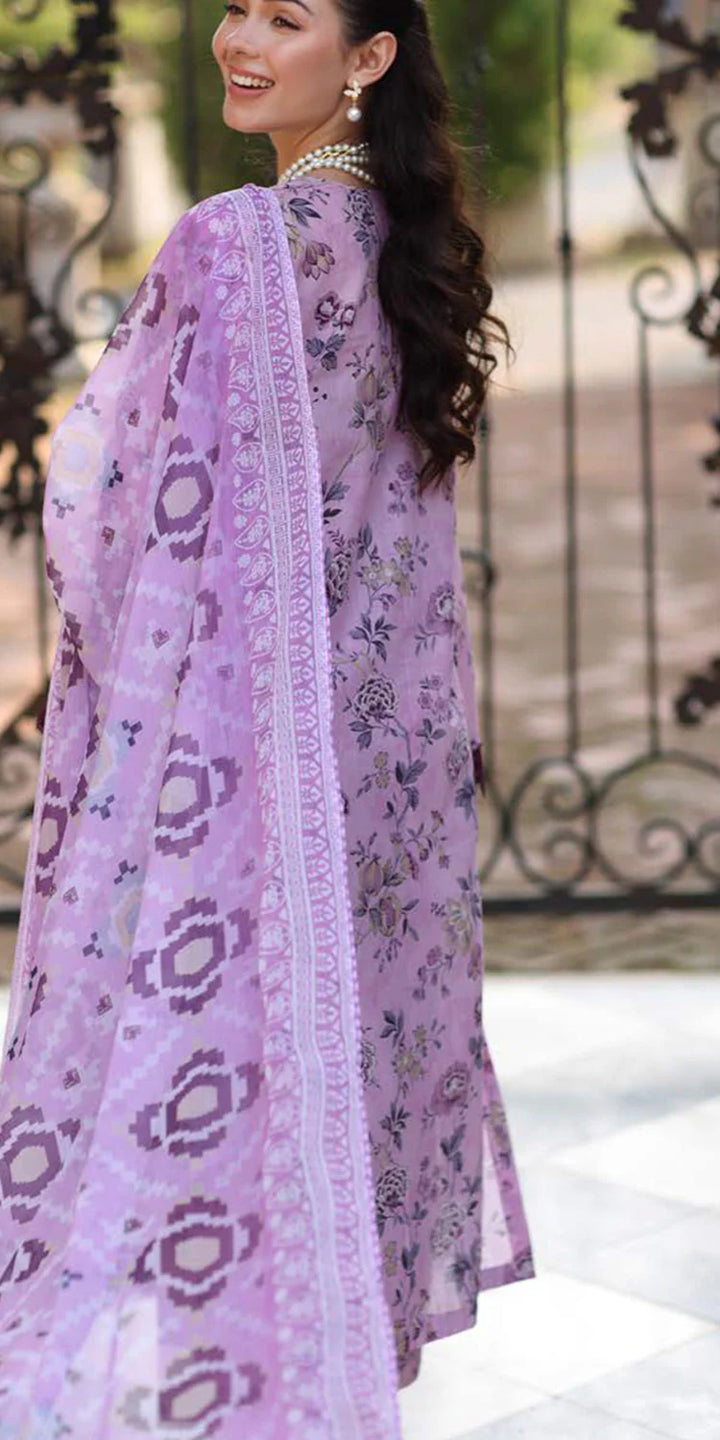 back Riaz Arts Embroidered Lawn 3-Piece Suit with Chiffon Dupatta and Cotton Trouser – Naaz by Nazia
