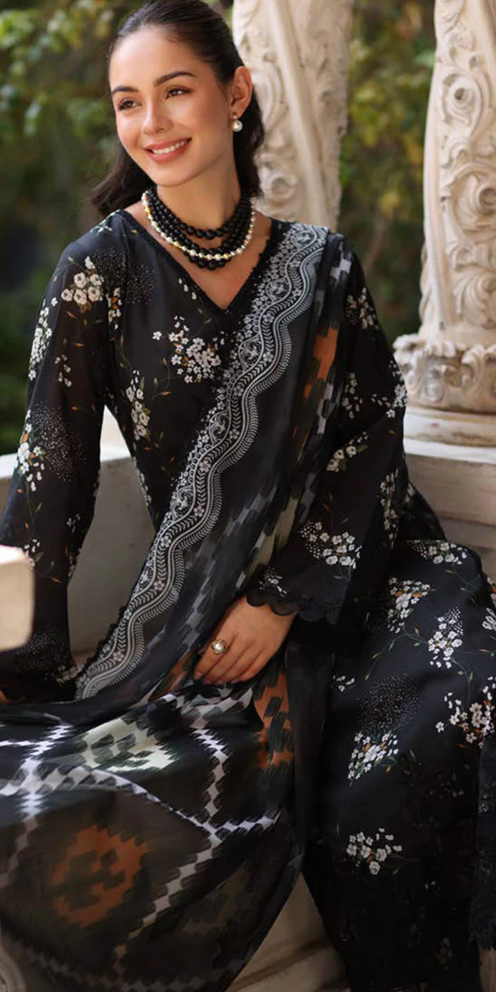 side Riaz Arts Embroidered Lawn 3-Piece Suit with Chiffon Dupatta and Cotton Trouser – Naaz by Nazia
