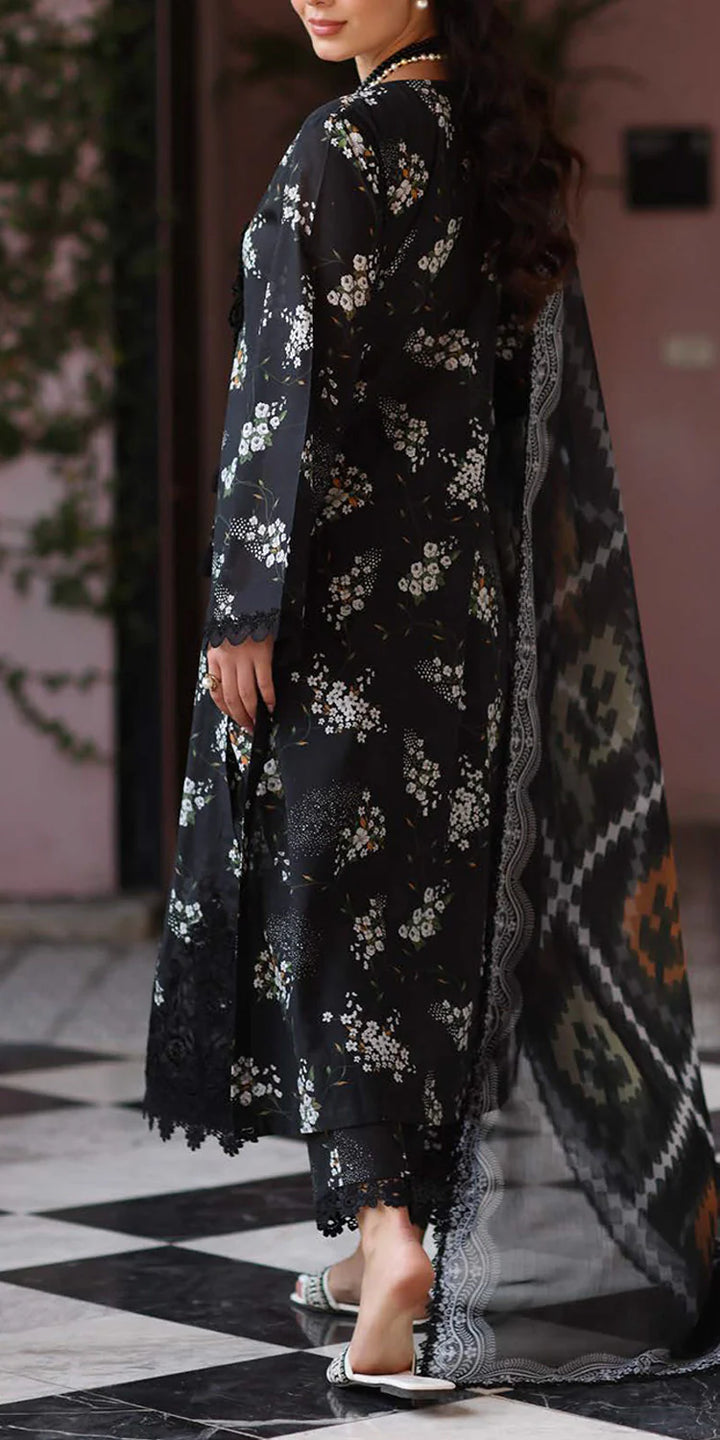 back Riaz Arts Embroidered Lawn 3-Piece Suit with Chiffon Dupatta and Cotton Trouser – Naaz by Nazia
