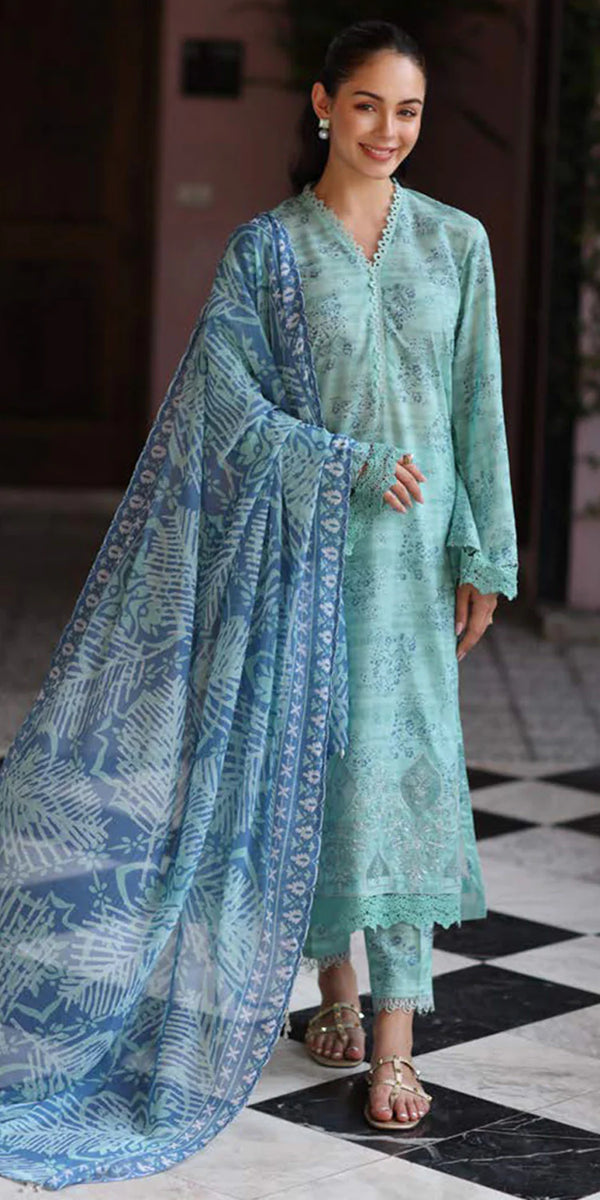 Riaz Arts Embroidered Lawn 3-Piece Suit with Chiffon Dupatta and Cotton Trouser – Naaz by Nazia

