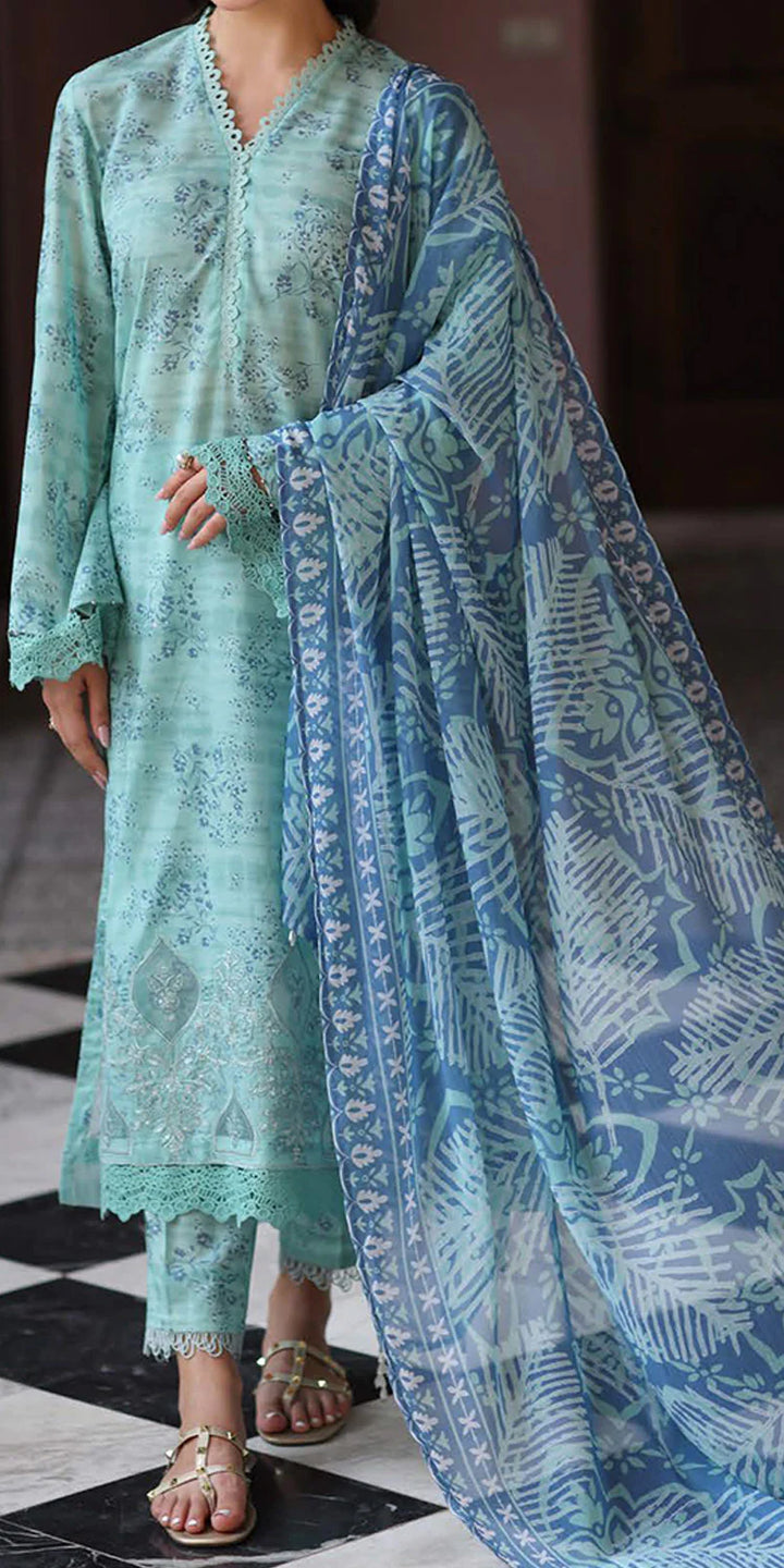 close ups Riaz Arts Embroidered Lawn 3-Piece Suit with Chiffon Dupatta and Cotton Trouser – Naaz by Nazia
