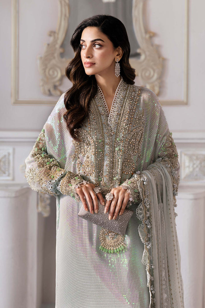 Maria B embroidered chiffon suit with hand-embellished organza neckline