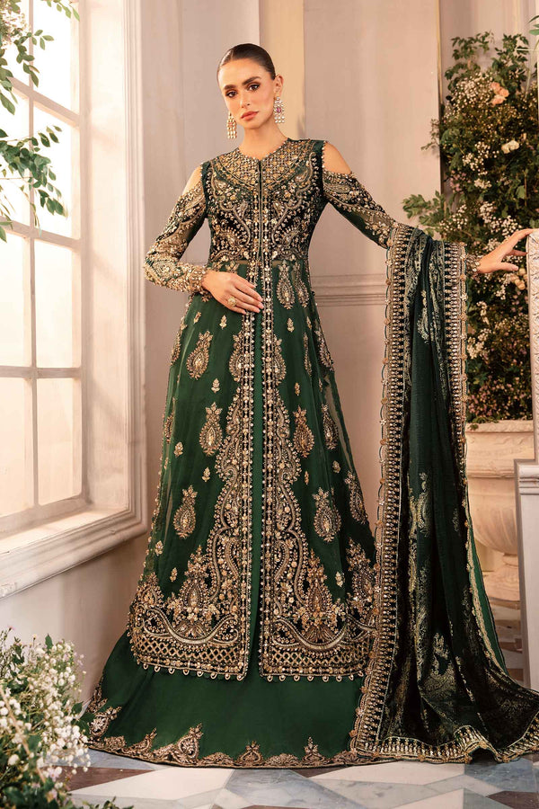 Maria B emerald green embroidered formal suit with velvet and organza detailing
