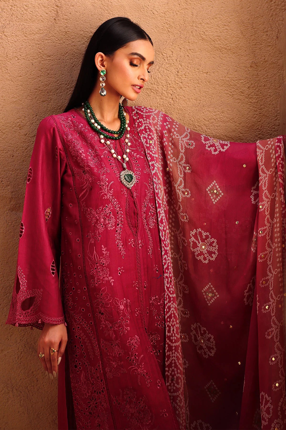 All-over Mukeshkari work on chiffon dupatta close-up