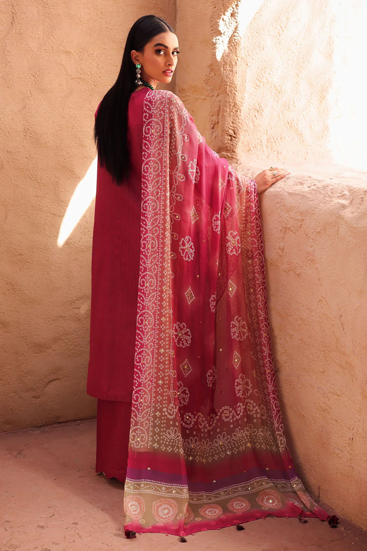 Side view of model showing dupatta drape and trouser fit