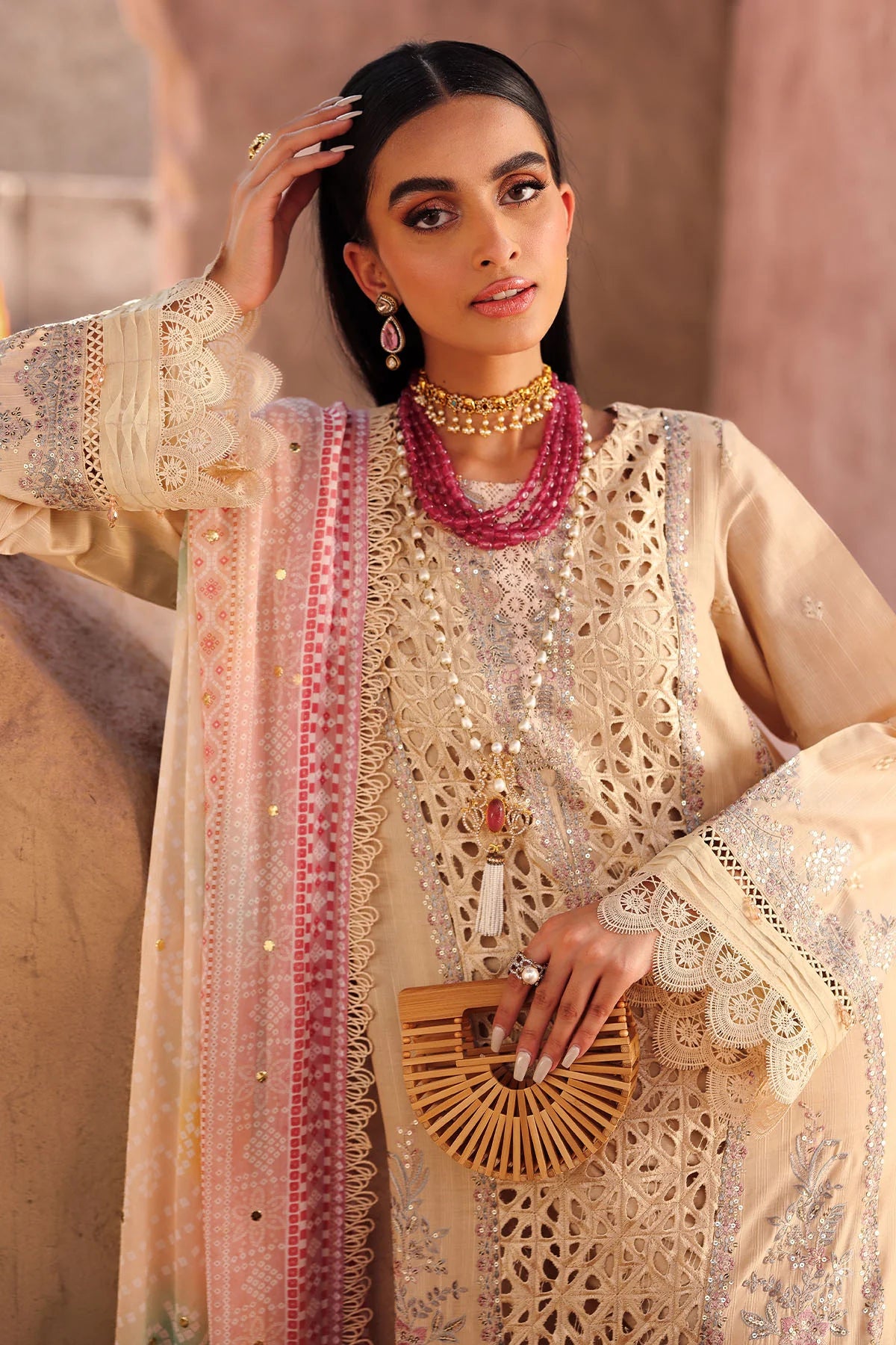 Close-up of Chikankari embroidery on Doriya lawn shirt