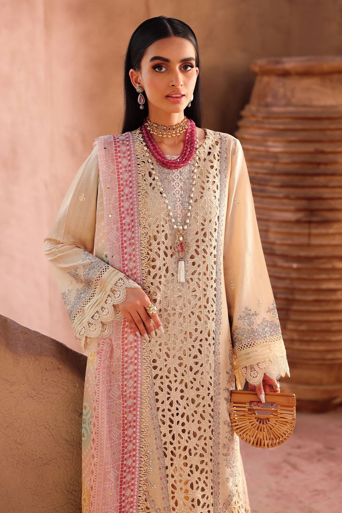 Outdoor styling of Nureh stitched suit for a casual gathering