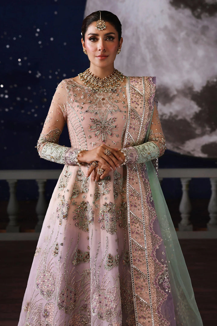 Elegant Nureh Jhoomroo stitched outfit with embroidered organza dupatta