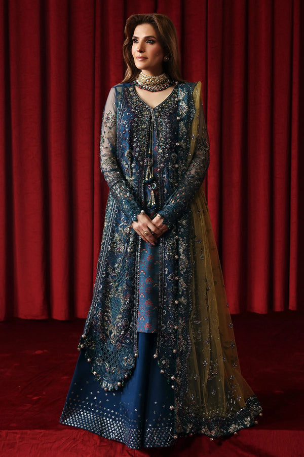 Nureh Jhoomro embroidered and hand embellished two tone net suit front view – Naaz by Nazia