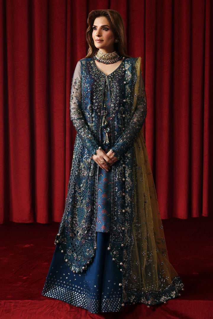 Nureh Jhoomro embroidered and hand embellished two tone net suit front view – Naaz by Nazia