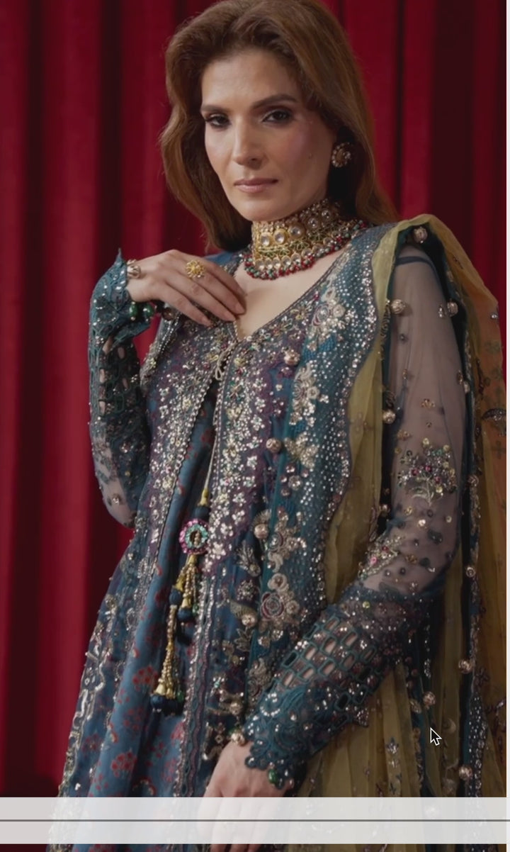 Embroidered raw silk trouser and printed inner – Nureh Jhoomro by Naaz by Nazia