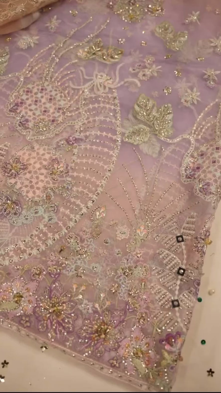 Nureh Jhoomroo embroidered and hand embellished organza suit front view – NaazbyNazia
