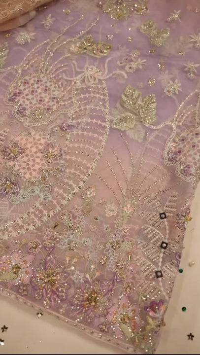 Nureh Jhoomroo embroidered and hand embellished organza suit front view – NaazbyNazia