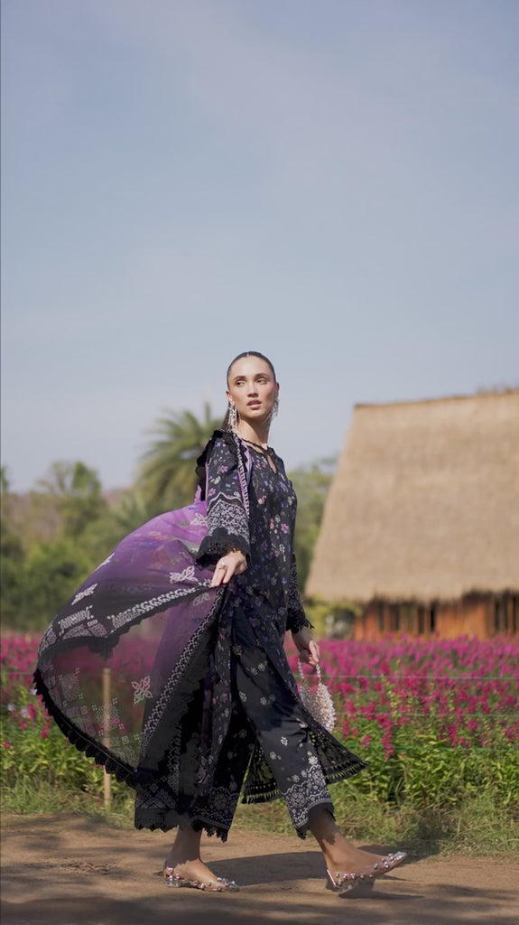 EXCLUSIVE VIDEO Nureh pink embroidered lawn suit with chiffon dupatta and cotton trouser