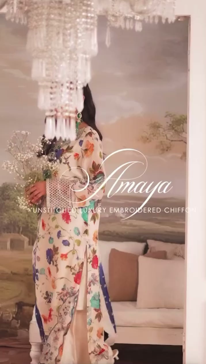 video Pakistani designer chiffon suit by Amaya in elegant pastel tone