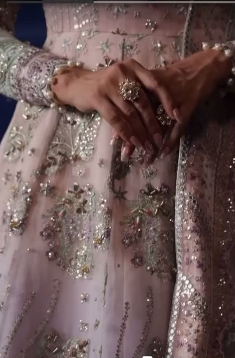 Nureh Jhoomroo embroidered and hand embellished organza suit front view – NaazbyNazia